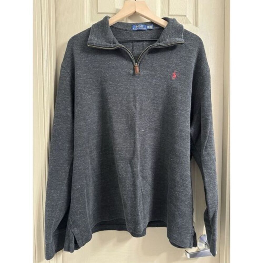 Polo Ralph Lauren Pullover Quarter‎ Zip Sweater Men's Size XXL Marbled Dark Gray